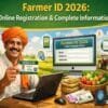 Indian farmer holding Farmer ID card using laptop for online registration 2026