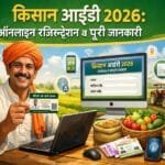 Indian farmer showing Kisan ID card with laptop for online registration 2026