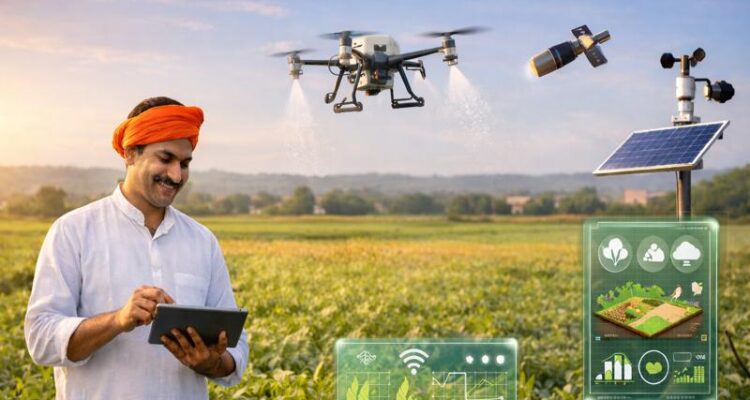 Indian farmer using digital agriculture tools in smart farming India