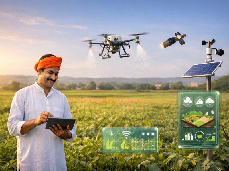 Indian farmer using digital agriculture tools in smart farming India