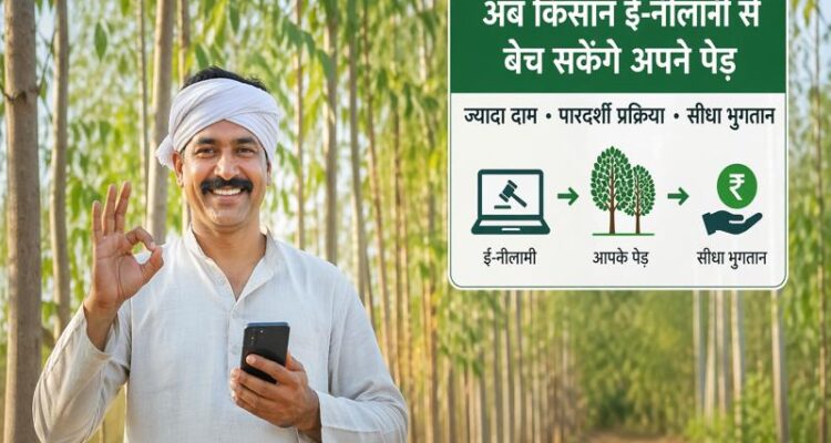 kisan e-nilami se eucalyptus aur poplar ped bechte hue