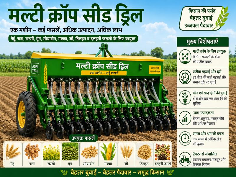 multi crop seed drill machine use for wheat farming in India