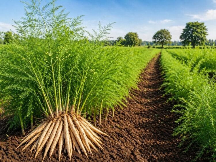 shatavari ki kheti ka field aur paudha ka close view