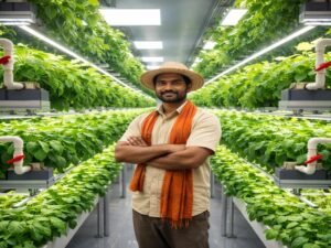 vertical kheti setup indoor farming plants stacked layers system