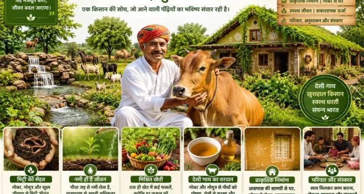 Desi gay ke saath prakritik kheti karta safal Bharatiya kisan