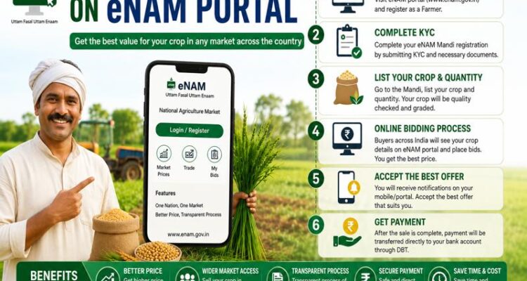 Farmer selling crops online using E-NAM Portal in India