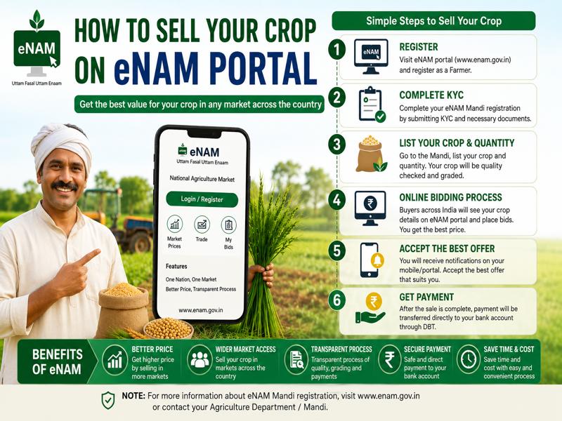 Farmer selling crops online using E-NAM Portal in India