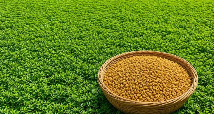 Healthy fenugreek crop field for high profit farming methods