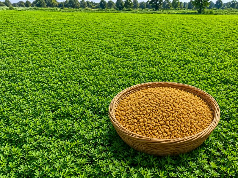 Healthy fenugreek crop field for high profit farming methods