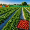 Strawberry farming in India with healthy plants and ripe fruits