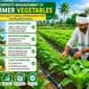 Farmer managing healthy summer vegetable crops in field