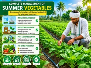 Farmer managing healthy summer vegetable crops in field