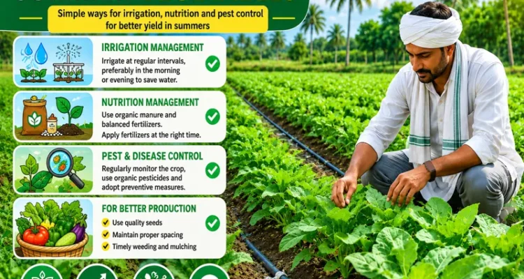 Farmer managing healthy summer vegetable crops in field