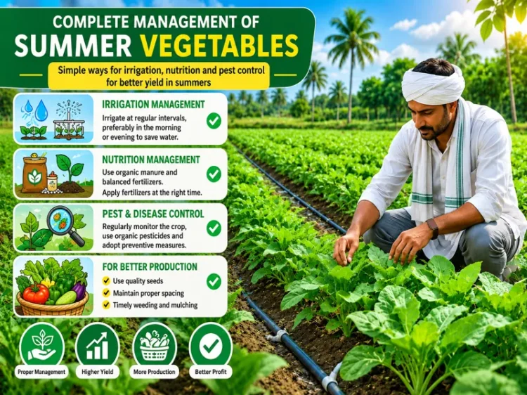 Farmer managing healthy summer vegetable crops in field