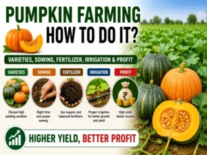Pumpkin farming in India with healthy crop in a commercial field