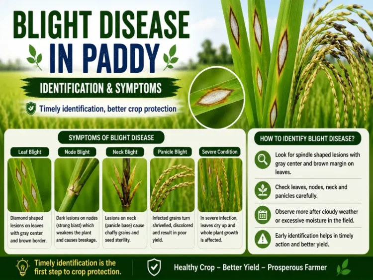 Blight disease in paddy showing symptoms on rice leaves