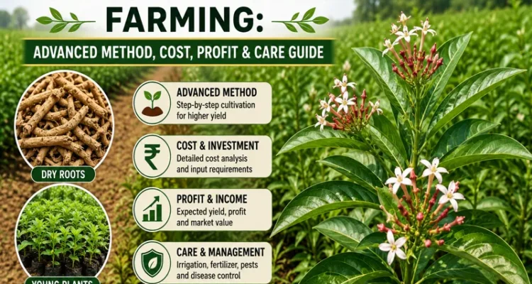 Sarpagandha farming guide showing medicinal plant cultivation in field