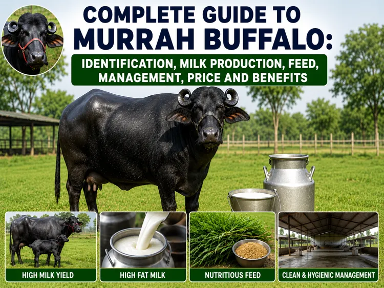 Murrah Buffalo with high milk production and proper diet and rearing